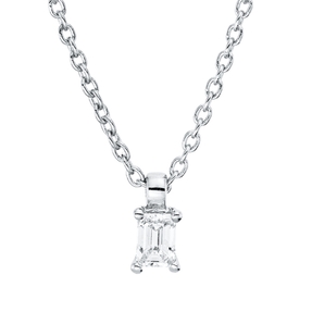 Solitaire Collier aus 750 Weißgold Diamant Smaragd-Schliff 0,1ct TW-SI L:45cm