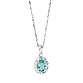 Collier aus 750 Weißgold Smaragd 0,4ct grün 12 Diamanten 0,25ct TW-SI L:45cm