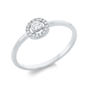 Ring aus 750 Weißgold 16 Brillanten 0,06ct TW-SI 1 Brillant 0,1ct TW-SI B:6,1mm