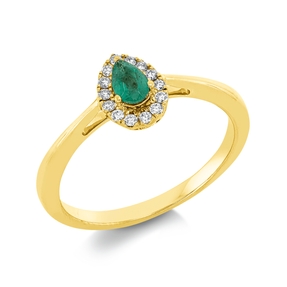 Ring Tropfen 750 Gelbgold Smaragd 0,19ct grün 14 Brillanten 0,09ct TW-SI B:8,2mm