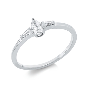 Ring Tropfen aus 750 Gold Weißgold 3 Diamanten 0,26ct TW-SI B:5,2mm