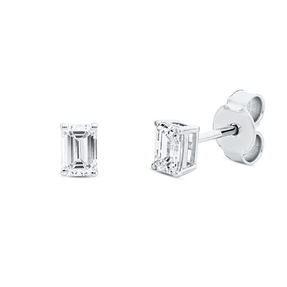 Solitaire Ohrstecker 750 Weißgold 2 Diamanten Smaragd-Schliff 0,6ct F-VSI 5x3,3mm Solitaire Ohrstecker 750 Weißgold 2 Diamanten Smaragd-Schliff 0,6ct F-VSI 5x3,3mm