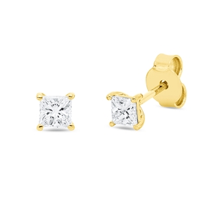 Solitaire Ohrstecker 750 Gelbgold 2 Diamanten Prinzess-Schliff 0,46ct TW-SI 4x4mm Solitaire Ohrstecker 750 Gelbgold 2 Diamanten Prinzess-Schliff 0,46ct TW-SI 4x4mm