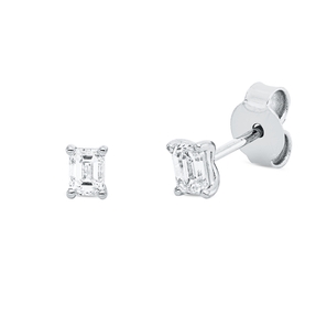 Solitaire Ohrstecker aus 750 Weißgold 2 Diamanten Smaragd-Schliff 0,48ct TW-SI