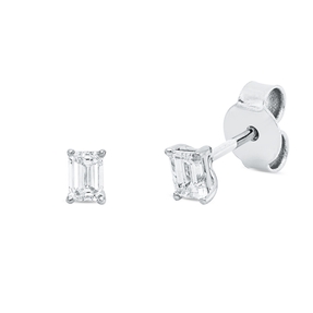 Solitaire Ohrstecker 750 Weißgold 2 Diamanten Smaragd-Schliff 0,4ct TW-SI 4x2,9mm Solitaire Ohrstecker 750 Weißgold 2 Diamanten Smaragd-Schliff 0,4ct TW-SI 4x2,9mm