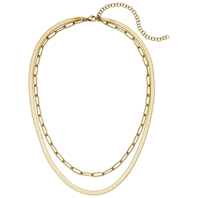 Collier Halskette 2-reihig aus Edelstahl goldfarben Länge variabel 42-51,5cm