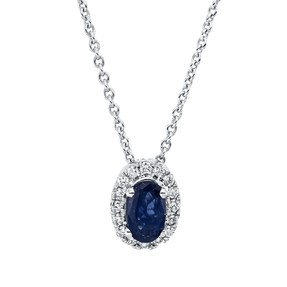Collier aus 750 Weißgold Saphir 0,34ct blau 16 Brillanten 0,06ct TW-SI L:45cm