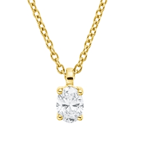 Solitaire Collier aus 750 Gelbgold Diamant Oval-Schliff 0,19ct TW-SI L:45cm