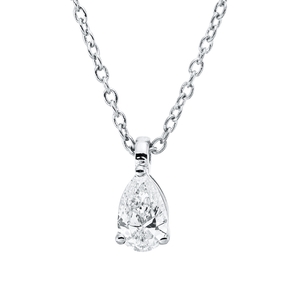 Solitaire Collier Tropfen 750 Weißgold Diamant Tropfen-Schliff 0,19ct TW-SI L:45cm