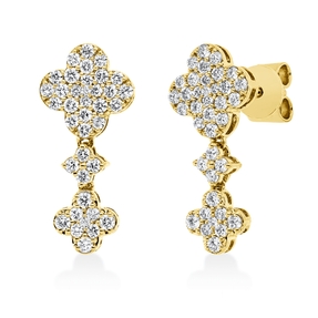 Pavé Ohrstecker Kleeblätter 750 Gelbgold 76 Diamanten 0,53ct TW-VSI/SI 17x7,8mm