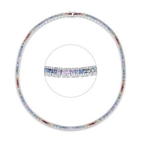Collier aus 750 Weißgold 196 Saphire 12,61ct mehrfarbig 784 Brillanten 2,78ct F-SI Collier aus 750 Weißgold 196 Saphire 12,61ct mehrfarbig 784 Brillanten 2,78ct F-SI