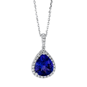 Collier Tropfen aus 750 Weißgold Tansanit 3,62ct blau 30 Brillanten 0,28ct TW-SI