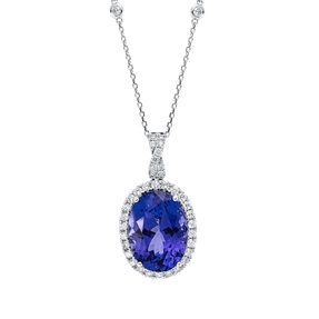 Collier Oval 750 Weißgold Tansanit 8,44ct blau 38 Brillanten 0,62ct TW-SI L:45,7cm Collier Oval 750 Weißgold Tansanit 8,44ct blau 38 Brillanten 0,62ct TW-SI L:45,7cm