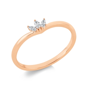 Ring aus 750 Gold Rotgold 3 Diamanten Navette-Schliff 0,1ct TW-SI B:3,9mm