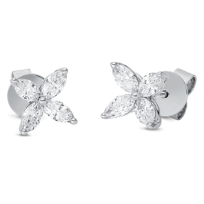 Ohrstecker aus 750 Weißgold 8 Diamanten Navette-Schliff 0,84ct TW-VSI 7,2x7,2mm