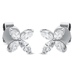 Ohrstecker Blumen 750 Weißgold 8 Diamanten Navette-Schliff 0,9ct TW-SI 7,7x7,6mm