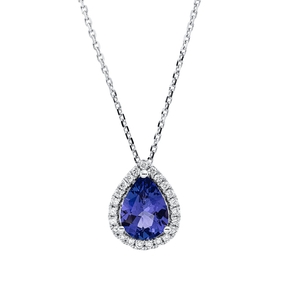 Collier Tropfen aus 750 Weißgold Tansanit 1,36ct blau 23 Brillanten 0,15ct TW-SI