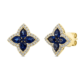 Ohrstecker Blumen aus 750 Gelbgold 10 Saphire 2,04ct blau 64 Brillanten 0,4ct TW-SI Ohrstecker Blumen aus 750 Gelbgold 10 Saphire 2,04ct blau 64 Brillanten 0,4ct TW-SI