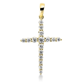 Anhänger Kreuz aus 750 Gelbgold 16 Brillanten 0,28ct TW-SI 21,9x13,8mm mit Öse