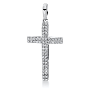 Anhänger Kreuz aus 750 Weißgold 60 Brillanten 0,14ct TW-PI 27,6x12,5mm mit Öse
