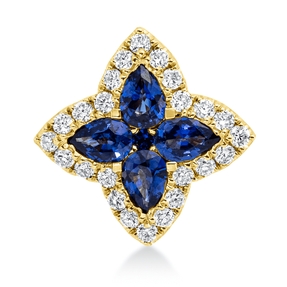 Anhänger Blume aus 750 Gelbgold 5 Saphire 0,39ct blau 24 Brillanten 0,16ct TW-SI