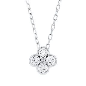 Collier Blume aus 750 Weißgold 4 Brillanten 0,23ct TW-SI 1 Brillant 0,01ct TW-SI