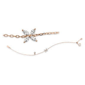 Armband Blume aus 750 Rotgold 5 Diamanten 0,23ct L:17,8cm Länge variabel