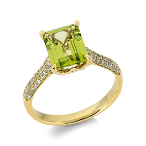 Ring aus 750 Gelbgold Peridot 2,33ct grün 56 Diamanten 0,21ct TW-SI B:7mm