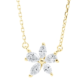 Collier Blume aus 750 Gold Gelbgold 5 Diamanten 0,34ct TW-VSI L:45,7cm