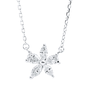 Collier Blume aus 750 Gold Weißgold 5 Diamanten 0,35ct TW-VSI L:45,7cm