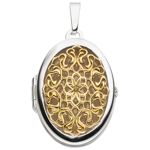Medaillon Blumen Ornament 925 Silber vergoldet