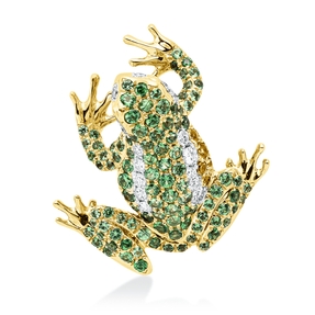 Anhänger Frosch aus 750 Gold gelb/weiß 109 Tsavorithe 1,08ct grün mit Brillanten