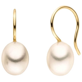 Ohrringe Ohrhänger 20,3x8mm aus 375 Gold Gelbgold mit 2 Süßwasser Perlen Ohrringe Ohrhänger 20,3x8mm aus 375 Gold Gelbgold mit 2 Süßwasser Perlen