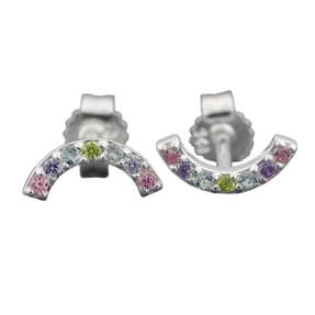 Paar Ohrstecker 9x4mm Halbkreis mit farbigen Zirkonia aus 925 Silber Kinder