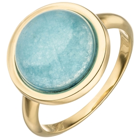 Ring Damenring aus 375 Gold Gelbgold mit Chalcedon blau Ringkopf Ø15,1mm Ring Damenring aus 375 Gold Gelbgold mit Chalcedon blau Ringkopf Ø15,1mm