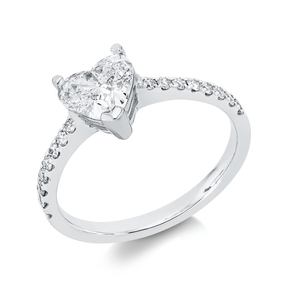 Ring Herz aus 750 Gold Weißgold 17 Diamanten 0,93ct B:7,1mm