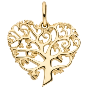 Anhänger Baum/Herz Lebensbaum aus 375 Gold Gelbgold mattiert 15,7x17,4mm Anhänger Baum/Herz Lebensbaum aus 375 Gold Gelbgold mattiert 15,7x17,4mm