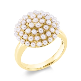 Ring aus 750 Gold Gelbgold 59 Süßwasser-Perlen 1,9mm weiß