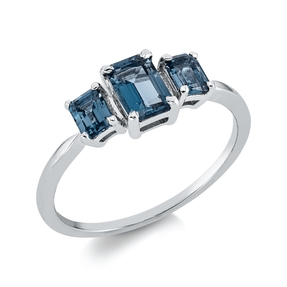 Ring aus 750 Gold Weißgold 3 Topase 1,21ct London Blue B:12,5mm 4er-Krappe