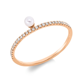 Ring aus 750 Rotgold Süßwasser-Perle 3mm weiß 27 Brillanten 0,09ct TW-SI
