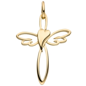 Anhänger Kreuz Engel Silhouette mit Herz 25,6x19,7mm 375 Gold Gelbgold Anhänger Kreuz Engel Silhouette mit Herz 25,6x19,7mm 375 Gold Gelbgold