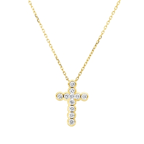 Collier Kreuz aus 750 Gold Gelbgold 11 Brillanten 0,35ct TW-SI L:45,7cm