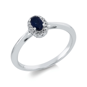 Ring aus 750 Weißgold Saphir 0,35ct blau 16 Brillanten 0,06ct TW-SI B:7,6mm