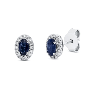 Ohrstecker 750 Weißgold 2 Saphire 0,46ct blau 32 Brillanten 0,13ct TW-SI 7,4x5,6mm