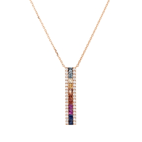 Collier 750 Rotgold 11 Saphire 0,66ct mehrfarbig 36 Brillanten 0,14ct TW-SI L:45cm Collier 750 Rotgold 11 Saphire 0,66ct mehrfarbig 36 Brillanten 0,14ct TW-SI L:45cm