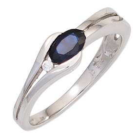 Ring Damenring aus 375 Gold Weißgold mit Saphir blau & Diamant 0,02 Ct.