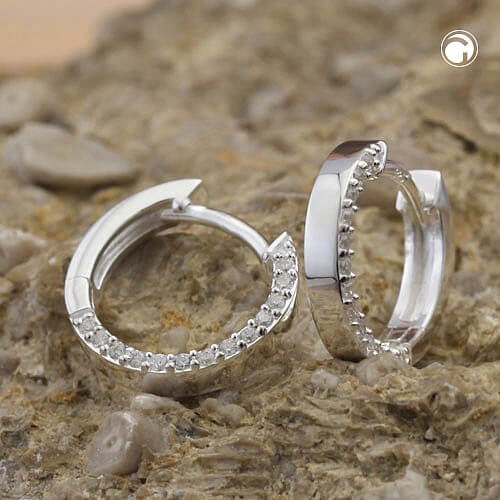 Creole Ohrring 13x2mm Klappscharnier mit Zirkonias 925 Silber