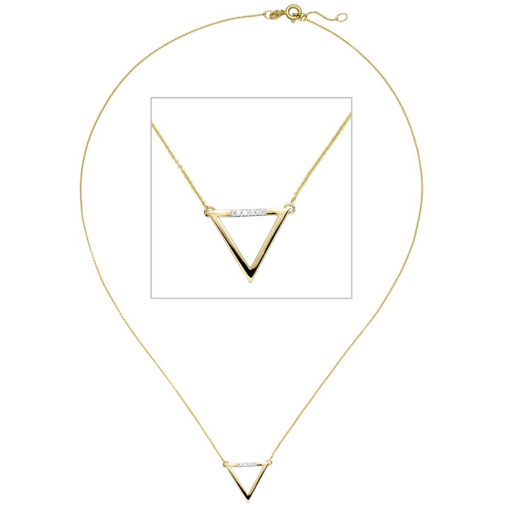 Collier Dreieck 585 Gelbgold mit 4 Diamanten 40-42cm