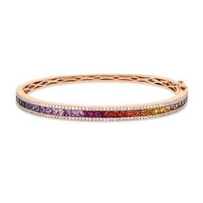 Armreif aus 750 Rotgold 34 Saphire 3,38ct mehrfarbig 144 Brillanten 0,74ct TW-SI