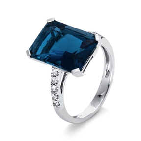 Ring aus 750 Weißgold Blautopas 10ct London Blue 10 Brillanten 0,23ct TW-SI B:10mm Ring aus 750 Weißgold Blautopas 10ct London Blue 10 Brillanten 0,23ct TW-SI B:10mm